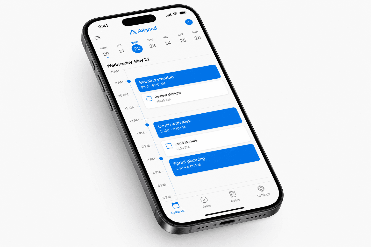 Aligned iOS app showing day view on iPhone